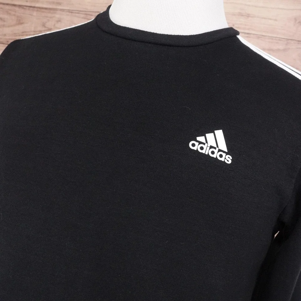 Adidas Sweatshirt Size M Black Pullover Fleece 3-Stripes Crewneck Primegreen